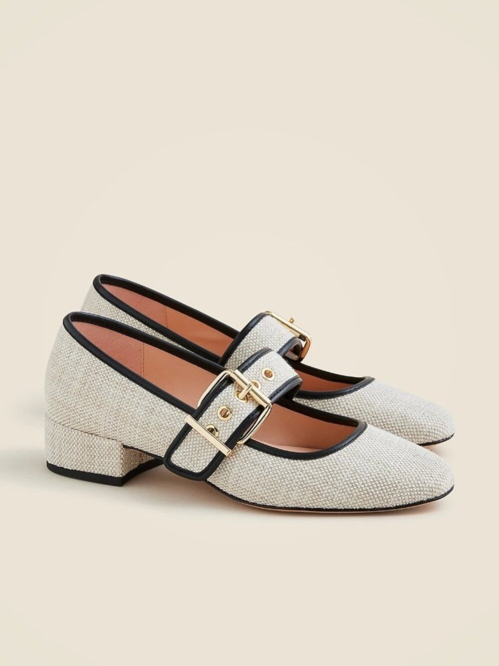 J. Crew Women's Teagan Mary Jane Pumps Heels in Spanish Canvas Beige Size 7